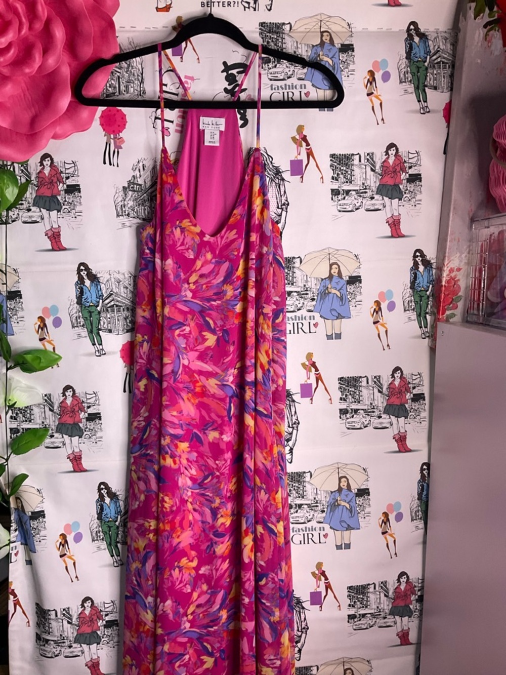 Bright Pink Floral Maxi Slip Dress
